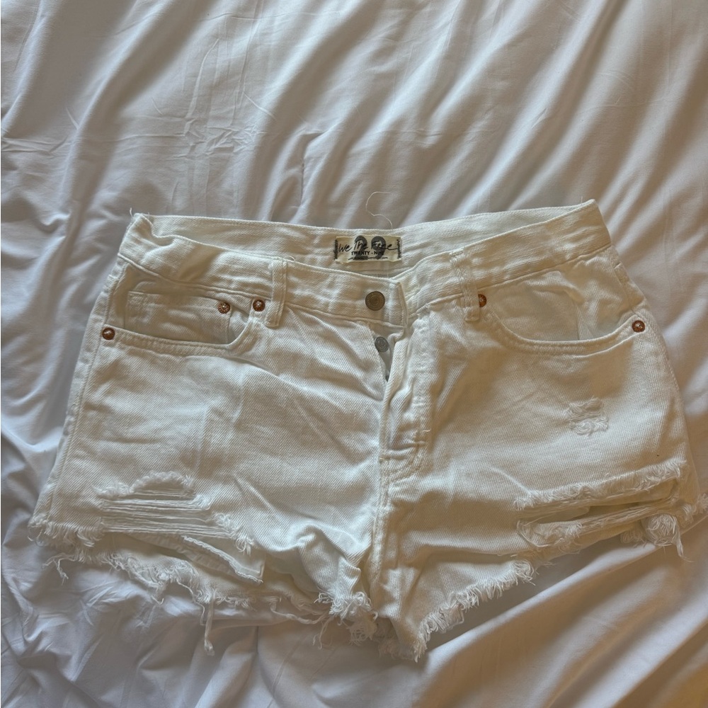 We The Free Distressed White Jean Shorts
